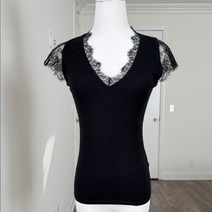 Ralph Lauren Black Label v-neck cashmere and silk sweater with lace sleeves